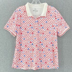 Dink Up Womens Sporty Pickleball Polo Shirt Mens Medium Red White Blue Print